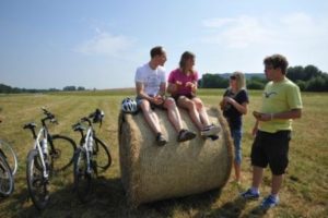 Bikers taking a break along Glan-Blies Bike Trail