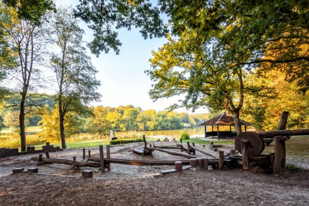 Water playground at Ohmbachsee Lake