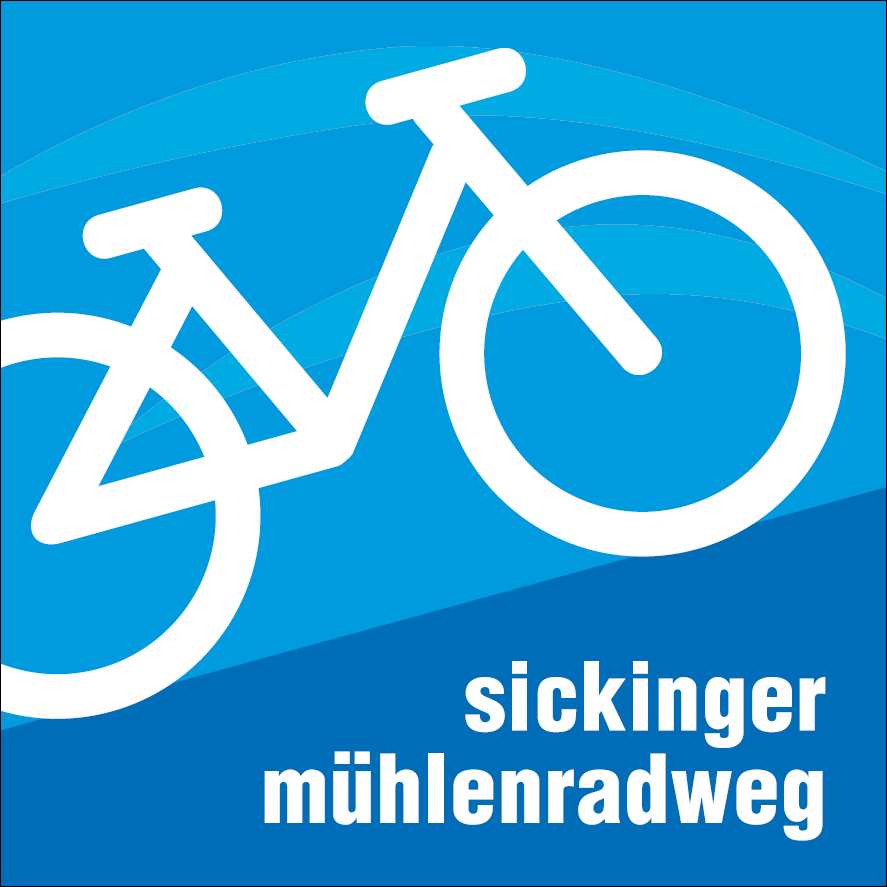 Logo of Sickinger Mühlenradweg bike trail: white bike on blue ground