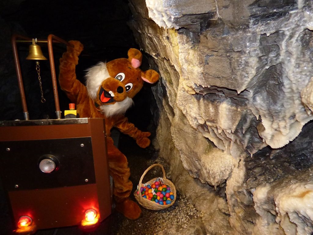 Easter Bunny and stalactite inside the limestone mine in Wolfstein