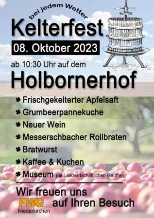 Poster of the Kelterfest at Holbornerhof in Niederkirchen