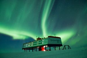 Polar lights above Neumayer Station Antarctica