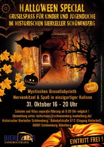 Poster advertising Halloween Event in the Beer Cellar in Schönenberg-Kübelberg