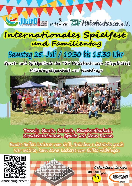 Poster advertising the International Game Event and Family Day in Hütschenhausen